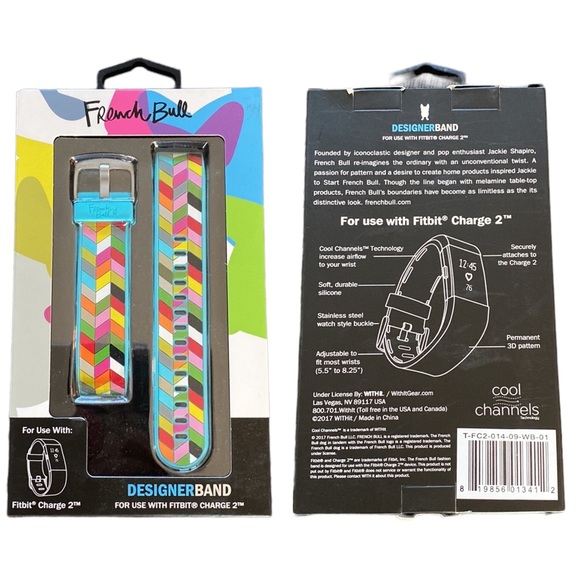 French Bull WITHit Silicone Replacement Band Fitbit Charge 2 Blue Ziggy - Picture 2 of 9